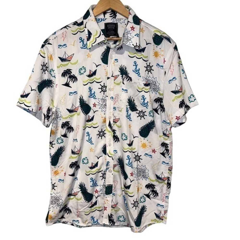 Bleecker & Mercer Mens XL White Nautical Tropical Pineapple Button Down  #26